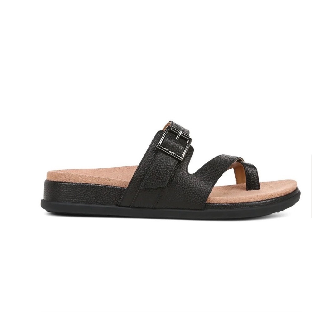 Vionic Carmela Black Leather Toe-Loop Slide Sanda… - image 5